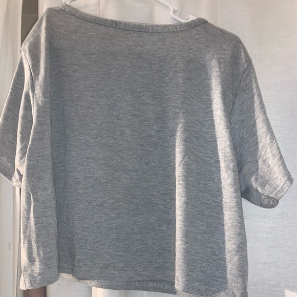 Plunging neck grey cropped t shirt - Picture 2 of 2